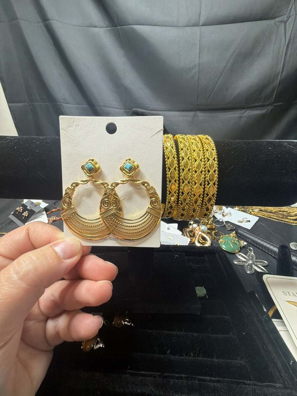 Gold Plated Turquoise Accent Dangle Earrings and Bangles